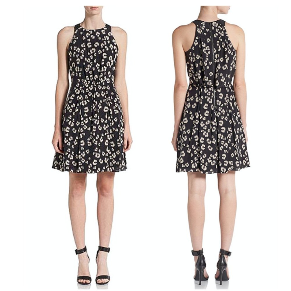 REBECCA TAYLOR Black Animal Cheetah Leopard Dress